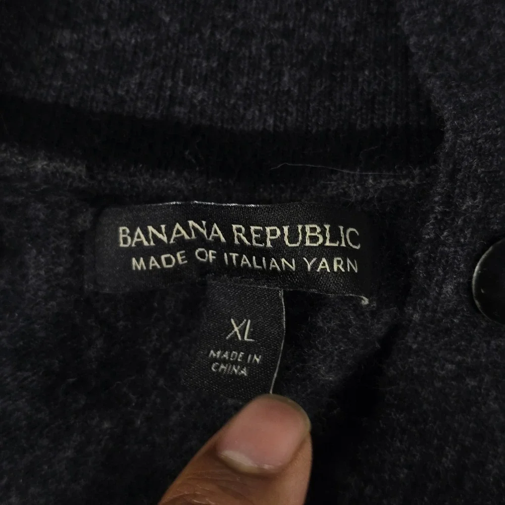 Banana Republic Mens XL Charcoal Gray Merino Wool Italian Yarn Snap Pullover